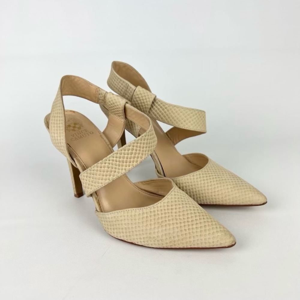 Vince Camuto Womens Calin Cream Leather Stiletto Sandal Pumps Snake size 9.5